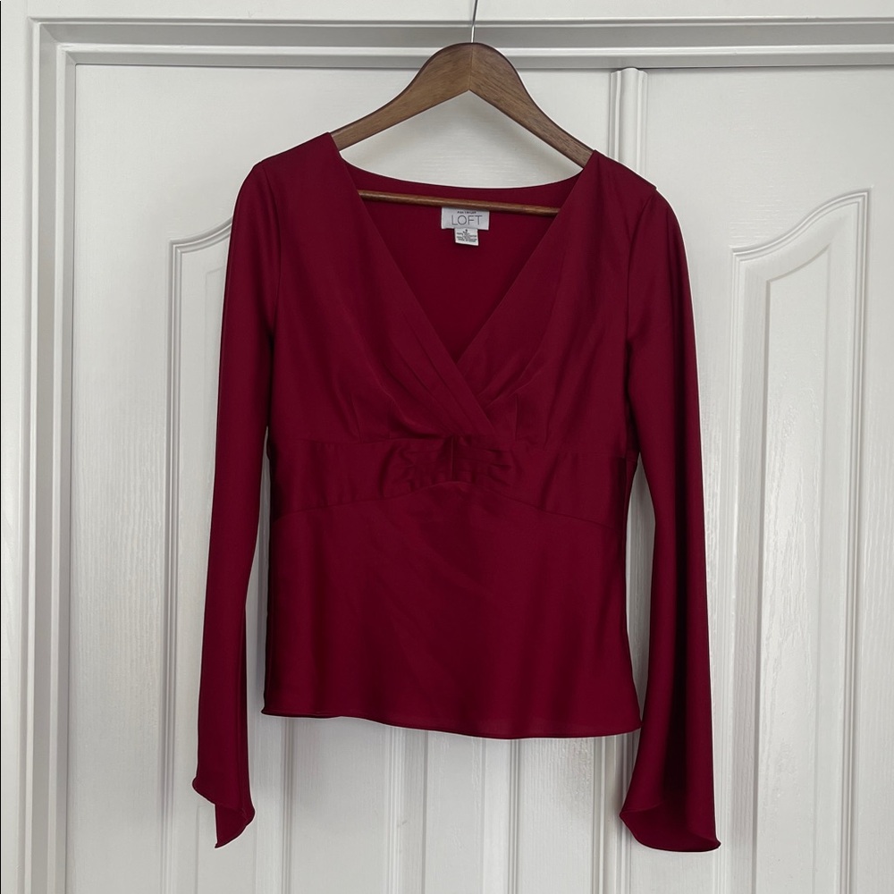 Loft Ann Taylor Rich Red Long Sleeve Blouse
